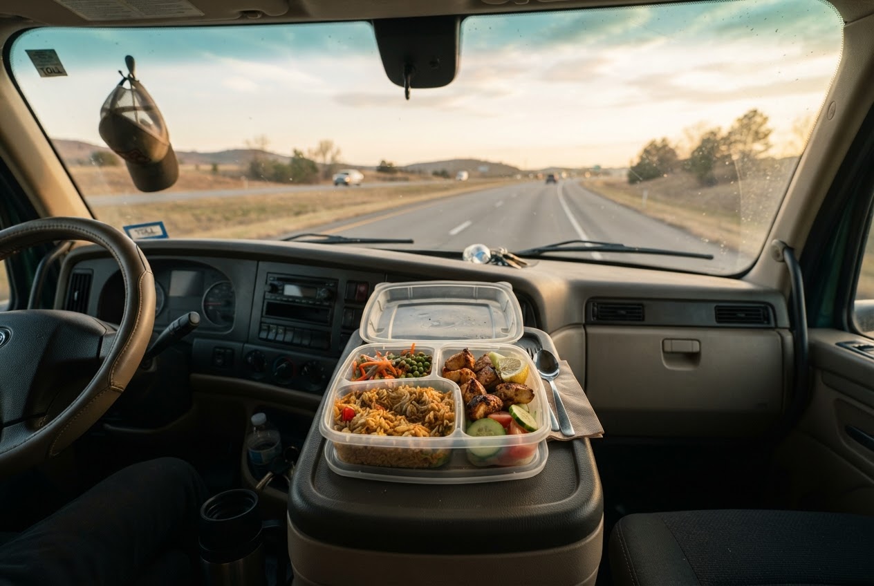 Ready-to-eat halal meal packed for a long drive